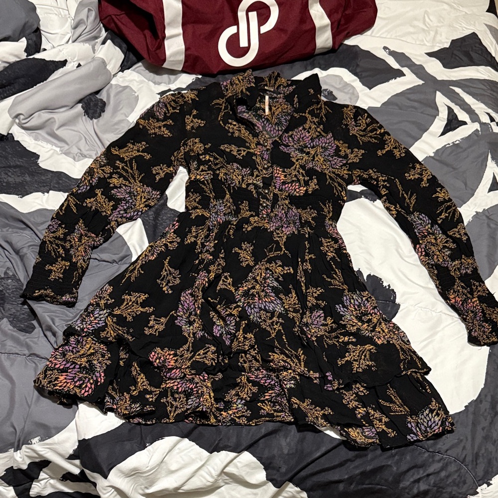 Free People Black and Purple Floral Dress